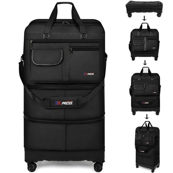 36" Expandable Foldable Suitcase Bag Large Collapsible Rolling Luggage Bag for Storage, Moving & Abroad Travel, Black, JM