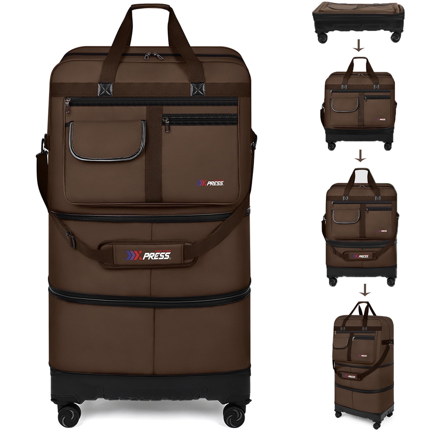 36" Expandable Foldable Suitcase Bag Large Collapsible Rolling Luggage Bag for Storage, Moving & Abroad Travel, Chocolate, JM