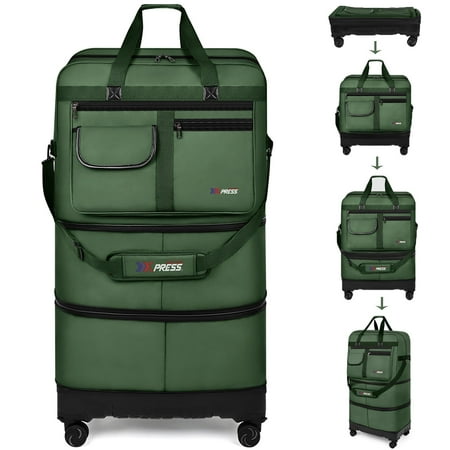 36? Expandable Foldable Suitcase Bag Large Collapsible Rolling Luggage Bag for Storage, Moving & Abroad Travel, Green, JM