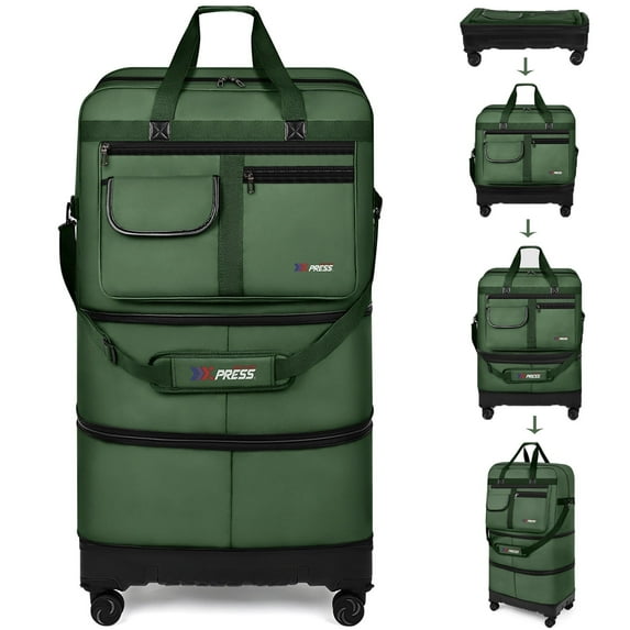 36″ Expandable Foldable Suitcase Bag Large Collapsible Rolling Luggage Bag for Storage, Moving & Abroad Travel, Green, JM