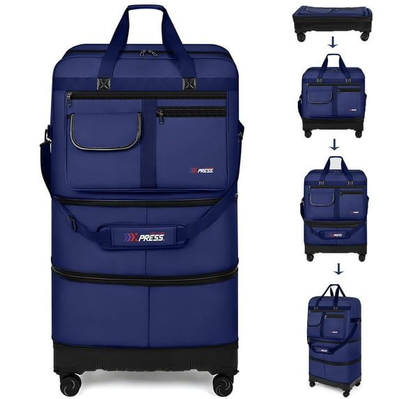 36" Expandable Foldable Suitcase Bag Large Collapsible Rolling Luggage Bag for Storage, Moving & Abroad Travel, Navy, JM