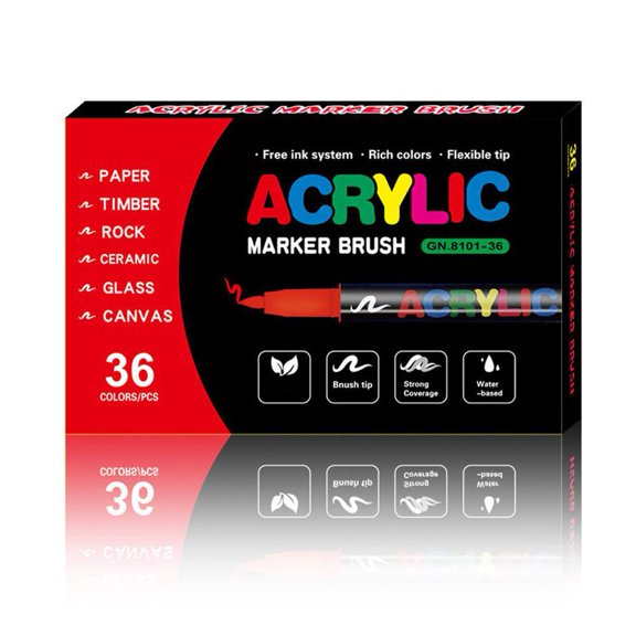 36 Color Acrylic Paint Markers Set, Acrylic Brush Tip Art Pens for Wood, Canvas, Glass & Rock Painting, DIY Crafts Making Art Supplies Gift for Christmas Thanksgiving Painting