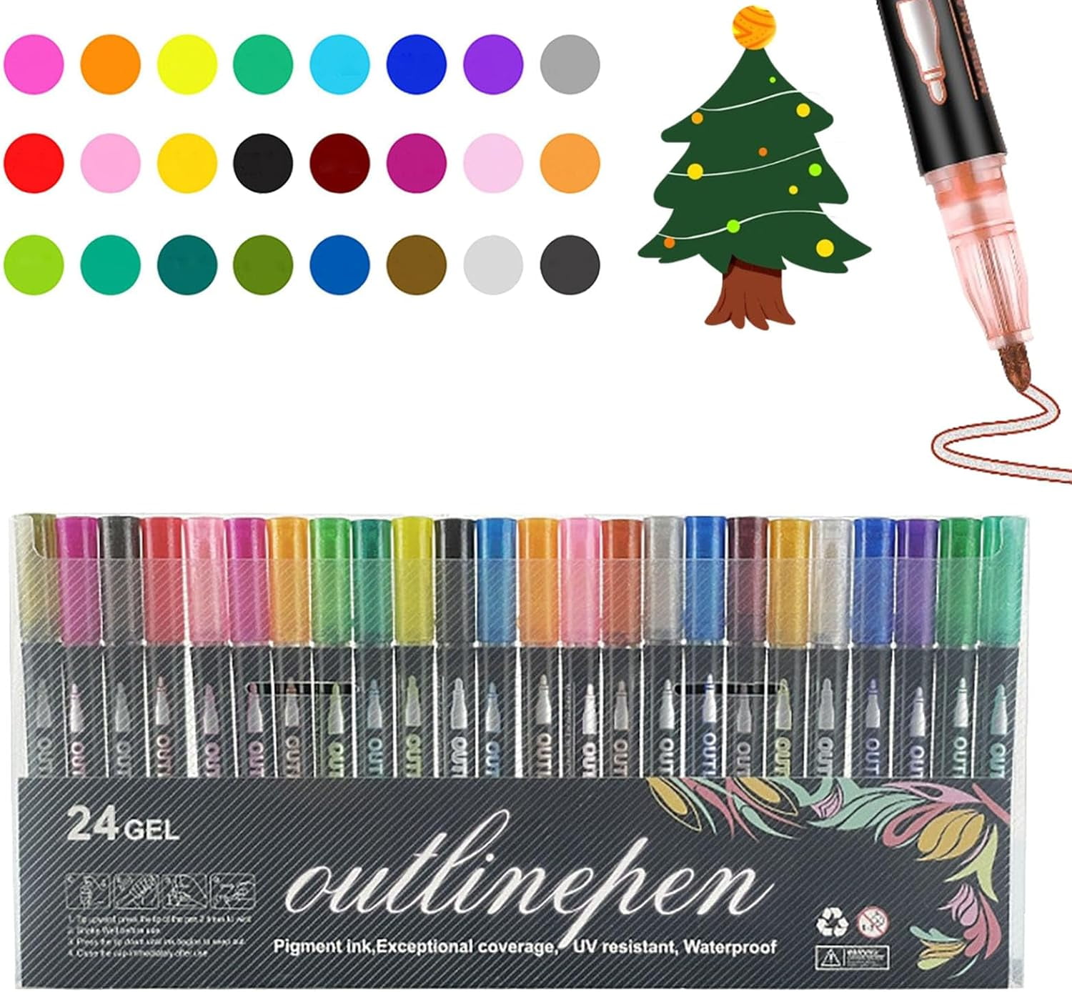36-Color Coloring Lightstick Graffiti Pen, Outline Markers Self-Outline ...