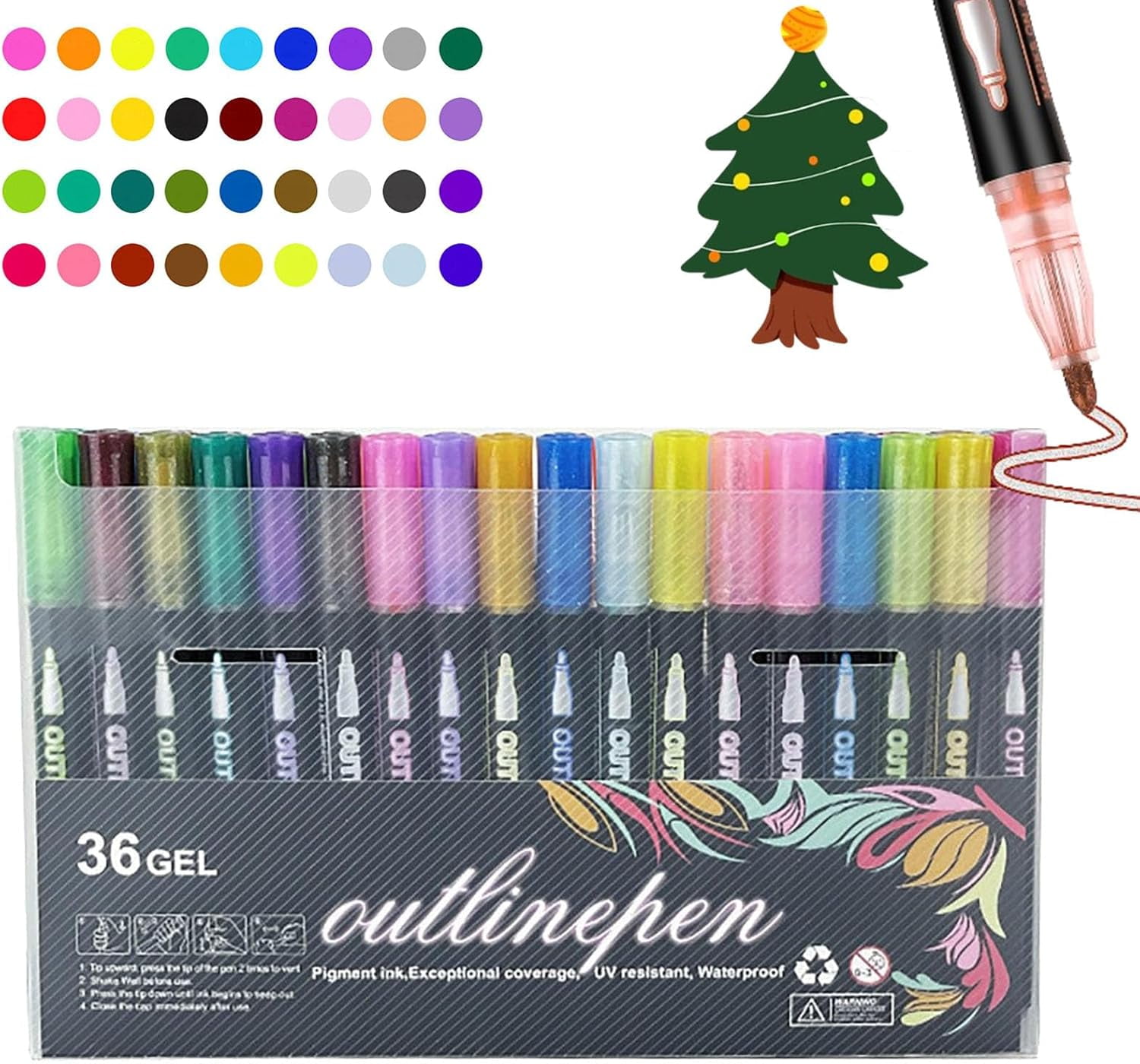 36-Color Coloring Lightstick Graffiti Pen, Outline Markers Self-Outline ...