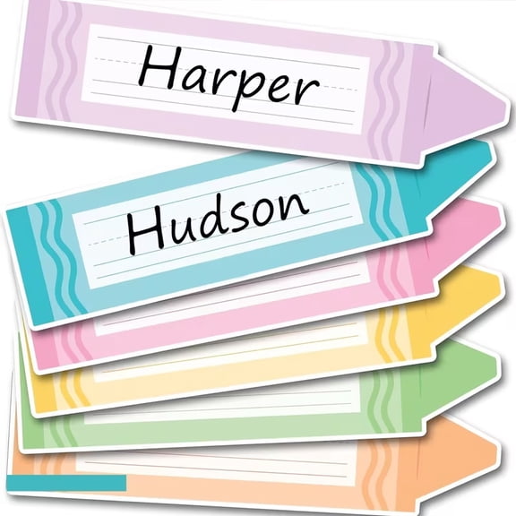 36 Colored Pencil Name Tags with Dot Glue Stickers for Classroom Organization