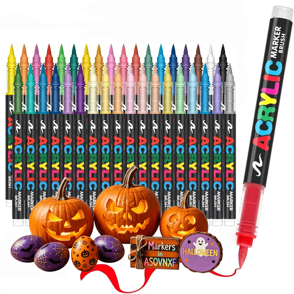 36 Colors Acrylic Paint Markers,Direct Liquid Soft Brush Tip Paint Pens and Paint Markers,Acrylic Paint Pens for Wood,Stone,Canvas,Glass,Fabric,Egg,Rock Painting and DIY Crafts Art Supplies