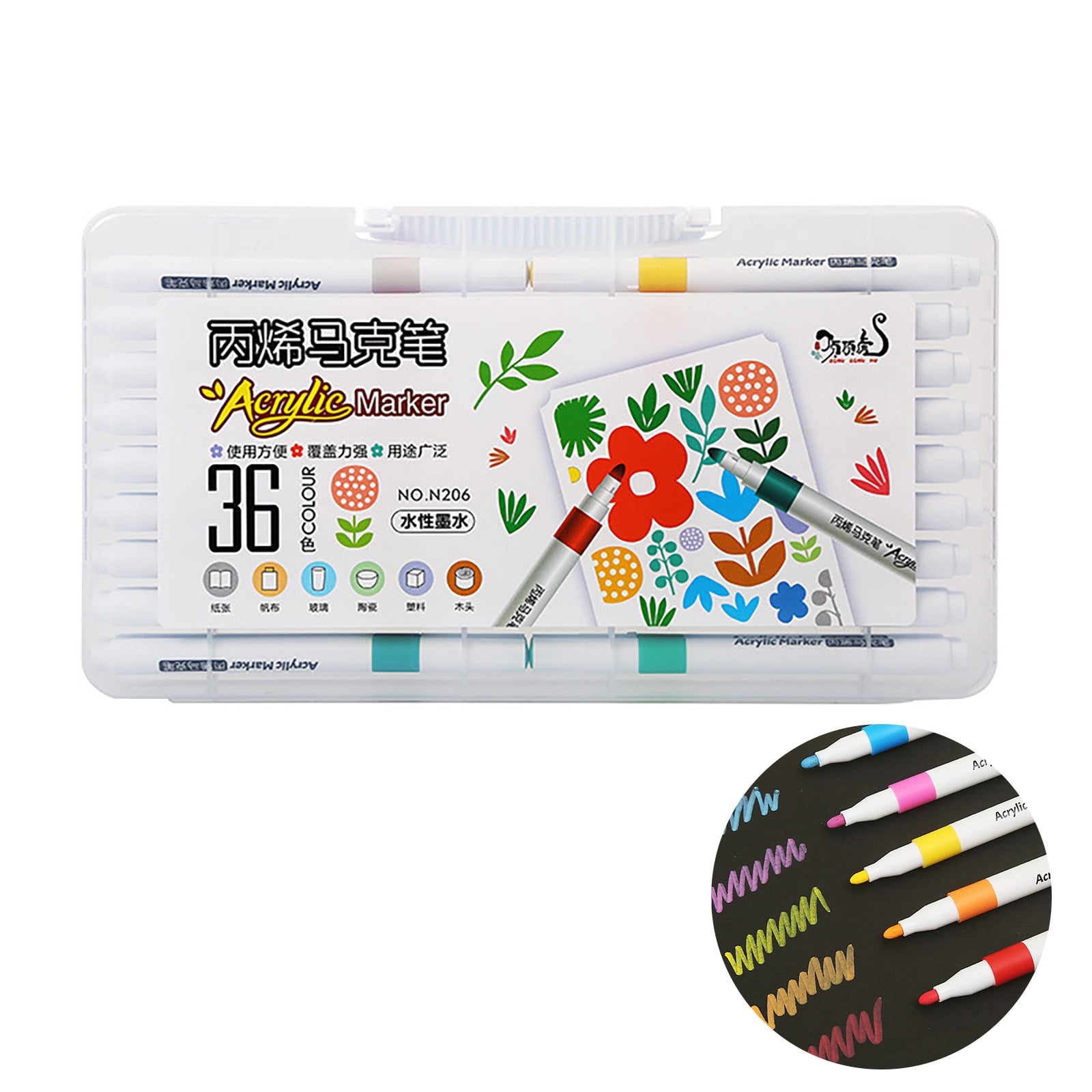 36 Colors Acrylic Paint Markers, Round Tip Water-Based Permanent Paint Pens, Non-Toxic Multi-Surface Art Pens for Ages 3+ & Adults, Perfect for Coloring, Drawing, Sketching and Card Making