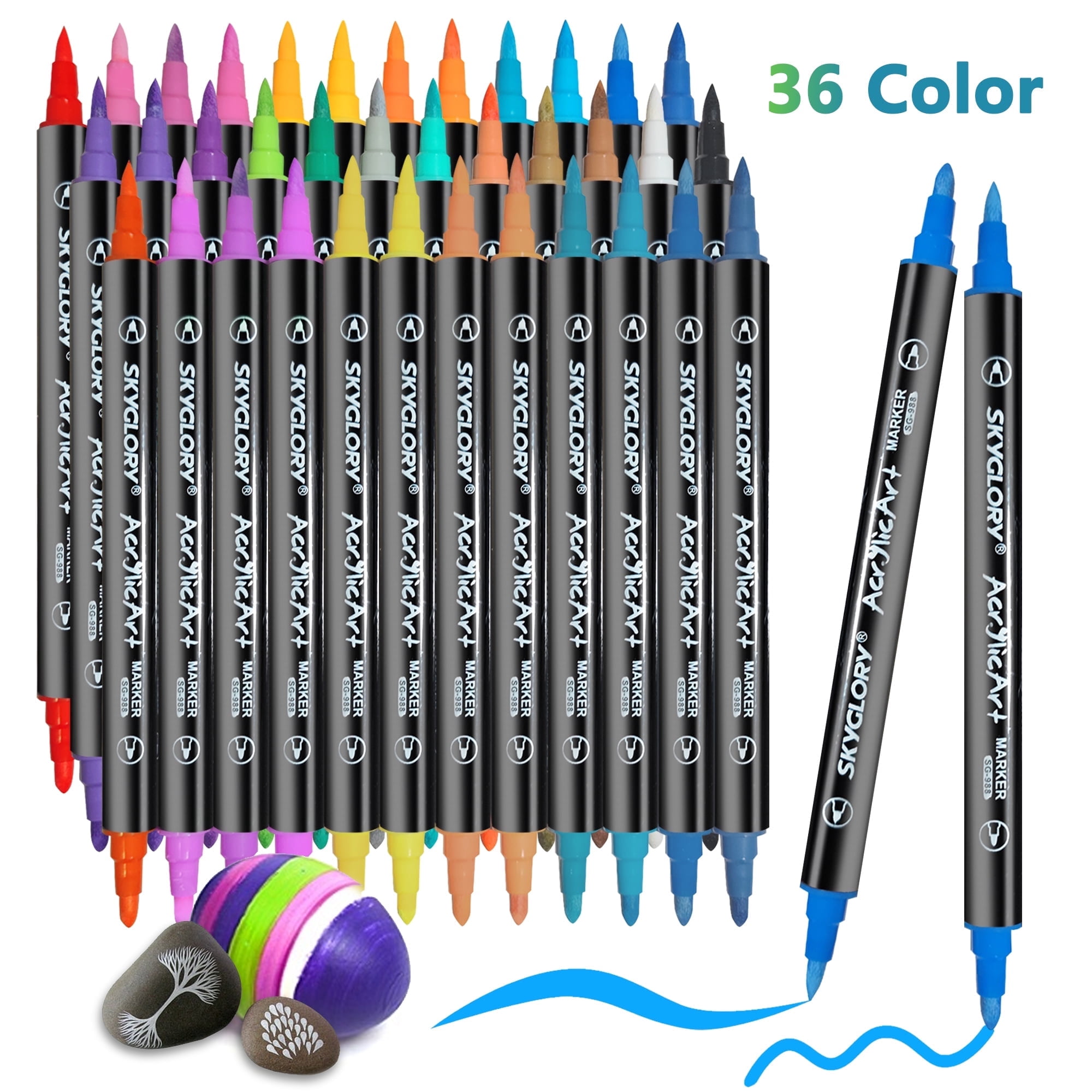 BUSATIA 36 Colors Acrylic Paint Markers Set, Dual Tip Pens for Rock ...