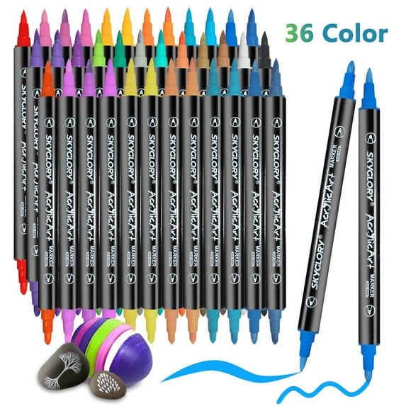 36 Colors Acrylic Paint Markers Set,BUSATIA Dual Tip acrylic Paint Pens With Medium Tip and Brush Tip for Rock Painting,Ceramic,Wood,Plastic,Calligraphy, Scrapbooking,DIY Crafts