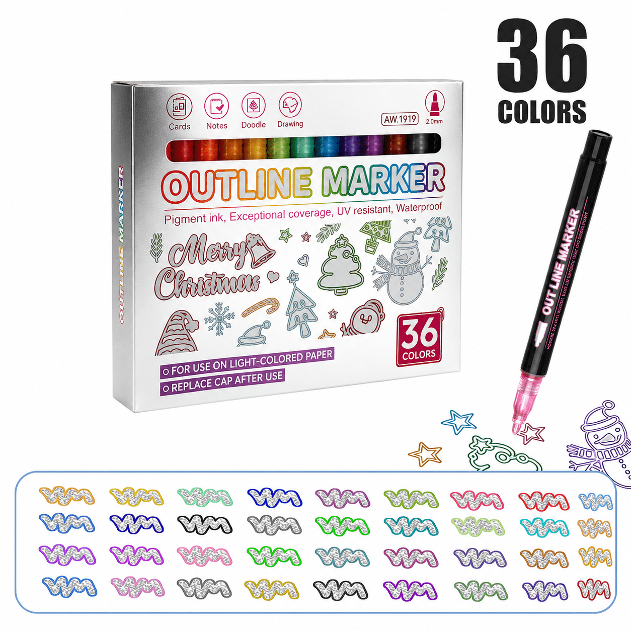 36 Colors Double Line Outline Markers, Metallic Shimmer Glitter Pens for DIY Cards, Journaling, Hand Lettering, Signature Drawing, Scrapbooking, Art Craft Marker Set