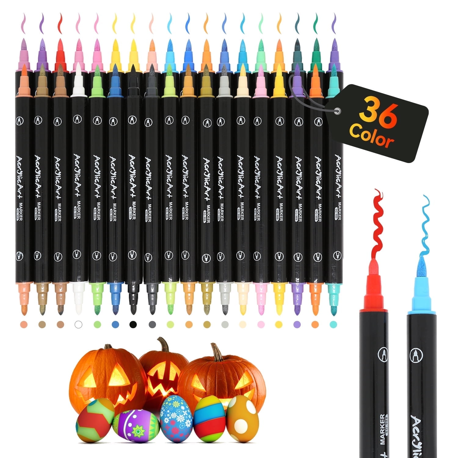ASOVNXF 24 Colors Acrylic Paint Markers, Dual Tip Brush and Fine
