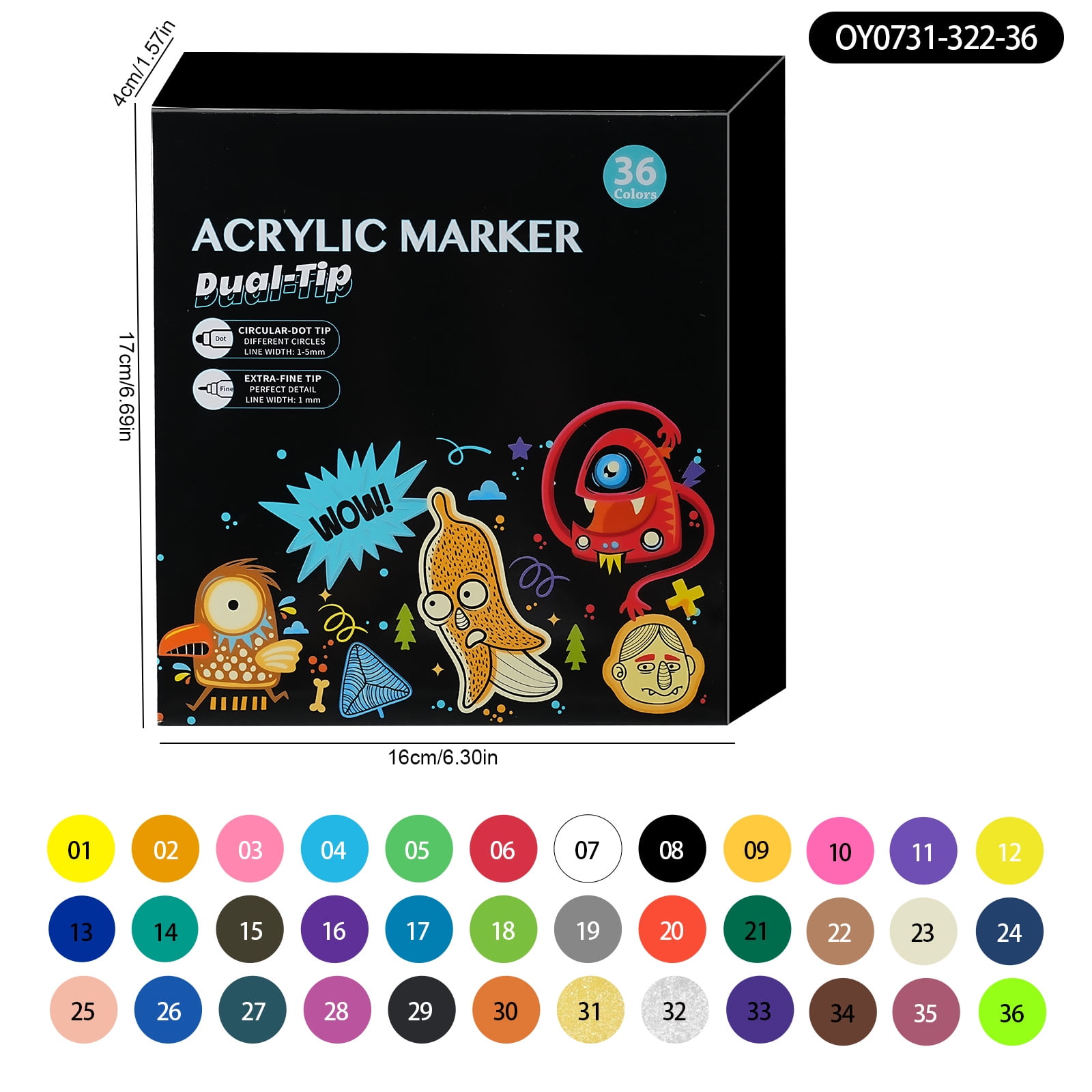 36 Colors Dual Tips Art Marker Drawing Acrylic Paint Marker Pens Set For Rock Painting Ceramic Glass Wood