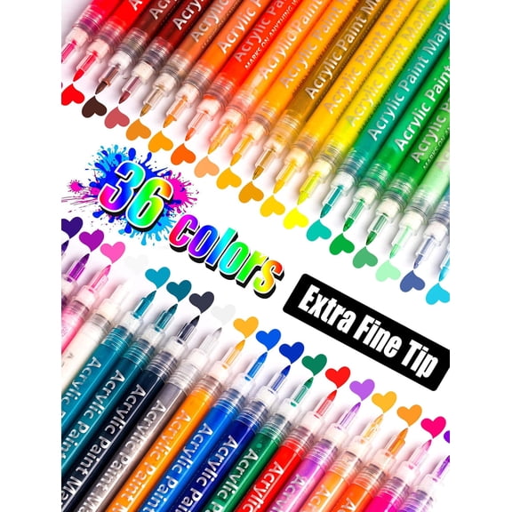 36 Colors Extra Fine Tip  Pens  Markers,    Pens For Rock Painting, Canvas, , Glass, Ceramic, Fabric,   Markers Set for Painting Supplies
