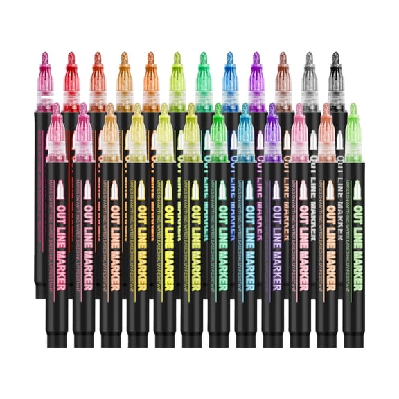 36 Colors Squiggles Outline Marker Pen Set Double Line Glitter For Greeting Card Writing And Drawing 10ml(B,One Size)