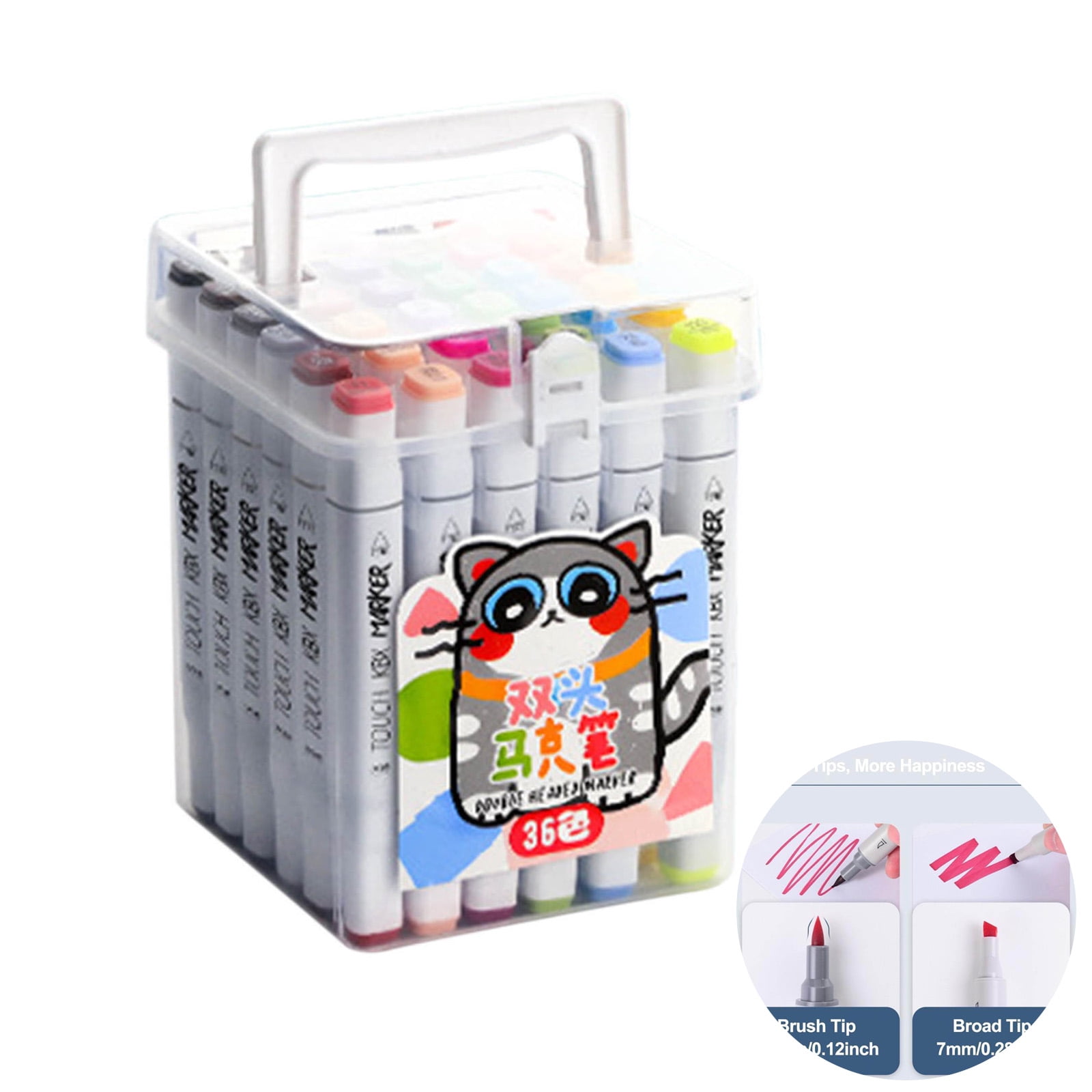 36 Colors Washable Acrylic Paint Markers, Dual-Tip with 3mm Brush & 7mm Broad Tip Pens for Stone, Wood, Canvas, Rock Painting, Calligraphy, and DIY Crafts
