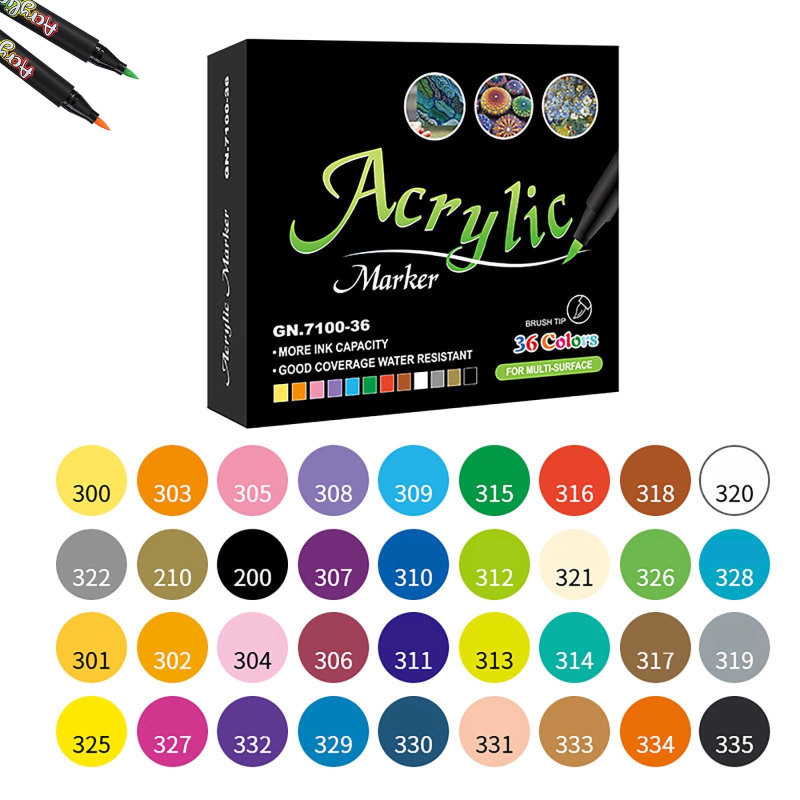 36 Colors Washable Acrylic Paint Markers,Soft Tip Painting Pens for Stone Wood Canvas Ceramic Glass DIY Art Crafts