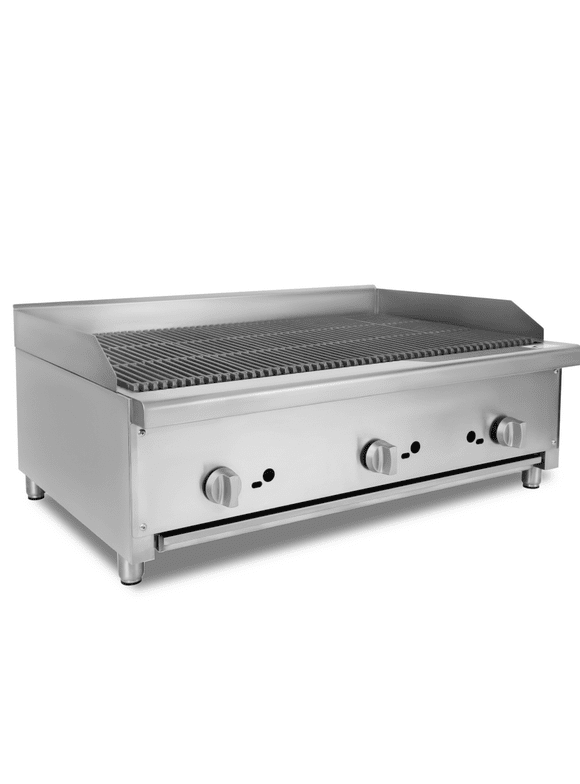 36" Commercial Charbroilers, Heavy Duty Natural/Propane Gas 3 Burners BBQ Grill, Stainless Steel Countertop Portable Cooking Equipment Griddle Restaurant - 66000 BTU