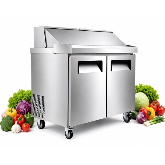 36" Commercial Sandwich Prep Table Refrigerator, 9.68 Cu. Ft., Two Doors, Stainless Steel, NSF