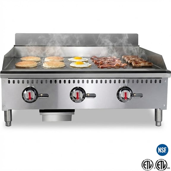 36” Commercial Thermostat Gas Griddle – NSF Certified, 90,000 BTU, 3 burners Flat Griddle