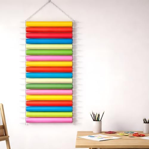 36 Compartment Vinyl Roll Holder, White Roll Storage and Organizer, 5 Meters White Chain and 36 Sticks, Heavy Duty Hanging Organizer Storage for Vinyl, Ribbon, Yarn, Fabric$$Art & Craft