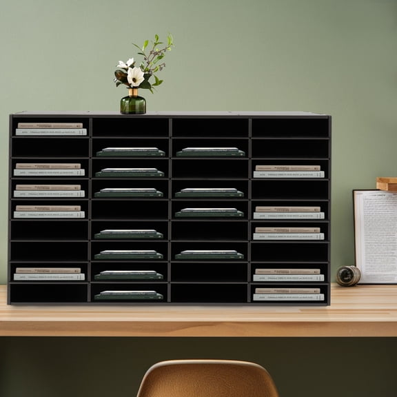 36 Compartments Literature Organizer Desktop File Holder Office Mailbox Black for Families, Schools, Study