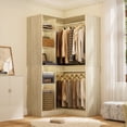 thumbnail image 1 of 36'' Corner Closet System - iSunirm Freestanding Corner Closet Organizer System with 2 Hanging Rods & 8 Storage Shelves, Built-in Garment Rack, for Bedroom/Closet, 36"W x 16"D x 80"H, White Oak, 1 of 7