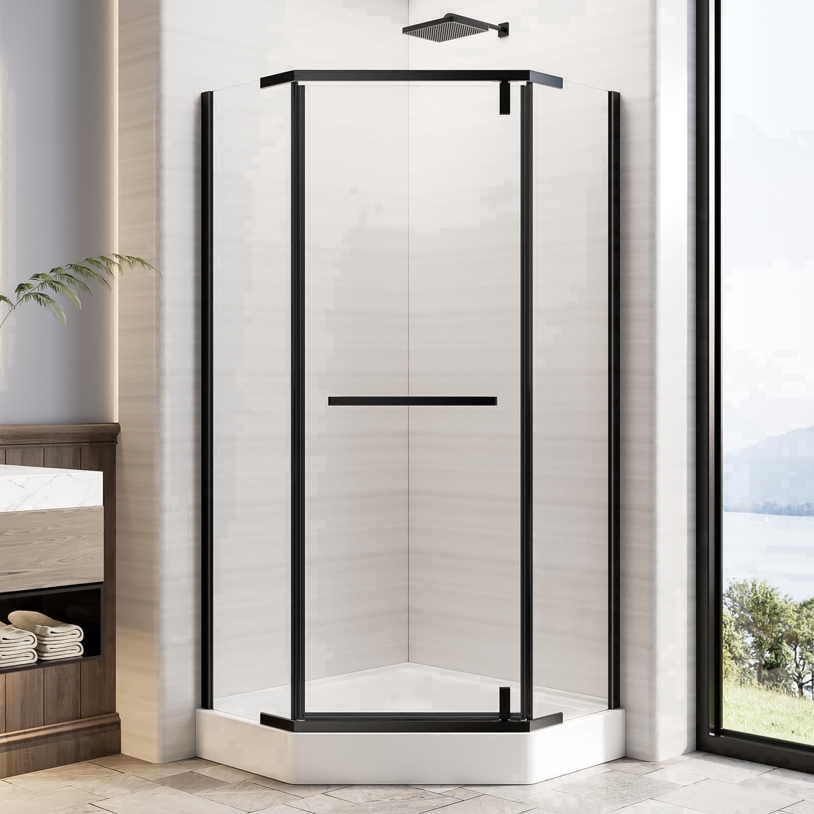 36 Corner Shower Door,36" W x 72" H Neo-Angle Corner Shower Enclosure,Frameless Pivot Shower Doors with 1/4 (6MM) SGCC Tempered Glass for Walk-in Shower,Matte Black