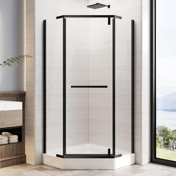 36 Corner Shower Door,36" W x 72" H Neo-Angle Corner Shower Enclosure,Frameless Pivot Shower Doors with 1/4 (6MM) SGCC Tempered Glass for Walk-in Shower,Matte Black