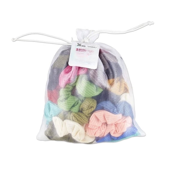 ,36 Count Hair Scrunchies for Women, Super-Comfy Waffle Knit, Everyday Style Accessories for Sports and Working Out, Assorted Colors