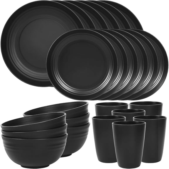 36 Count Unbreakable Dinnerware Sets Plastic Plates and Bowls Cups Sets for Camping, Dishwasher Microwave Safe, Outdoor Kitchen and Apartment Dinning RV Essentials
