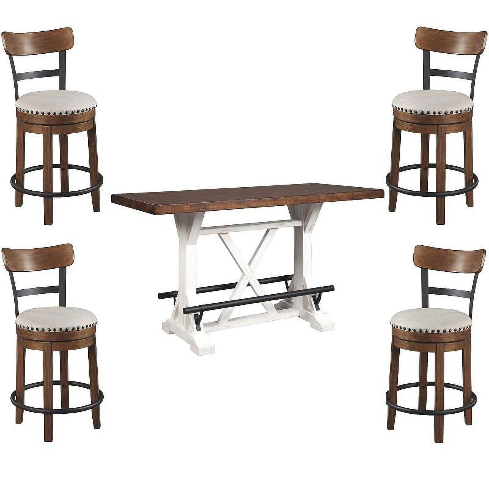 36" Counter Height Dining Table and Swivel Bar Stools Set in White and Brown