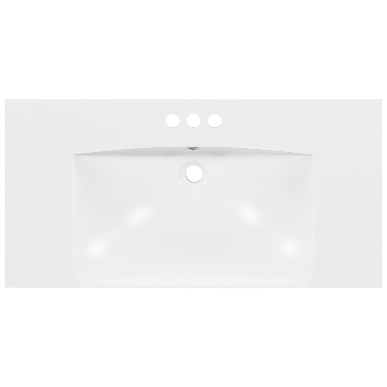 36" White Resin Square Bathroom Sink with Faucet Holes