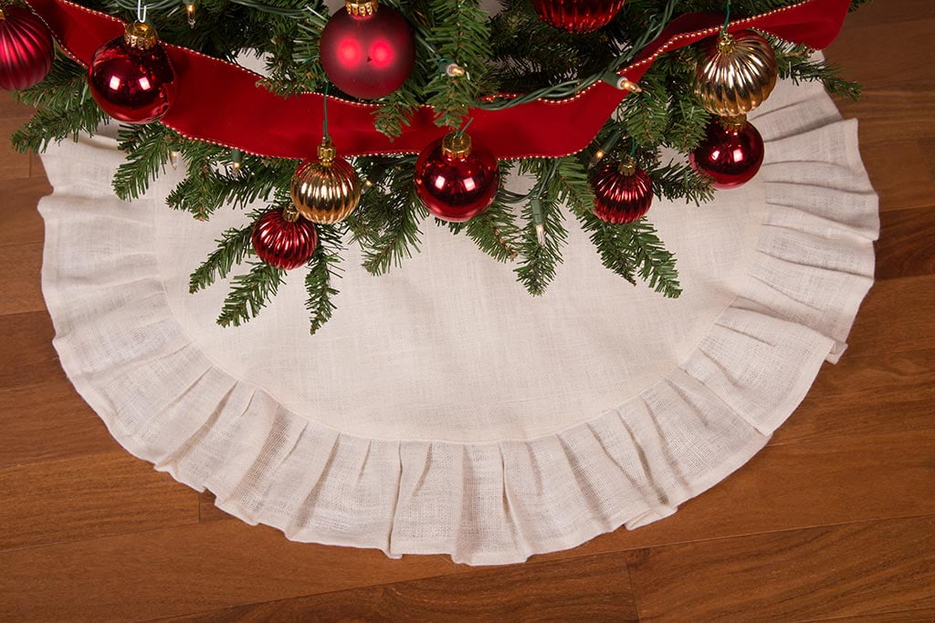36" Cream Ruffled Edge Burlap Christmas Tree Skirt