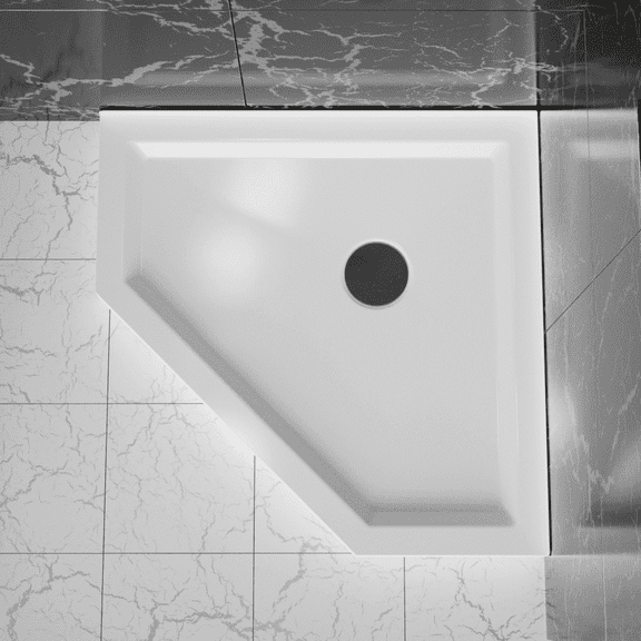 36"D x 36"W x 3.4"H Neo-Angle Shower Base, Center Drain, White, Non-Slip Acrylic