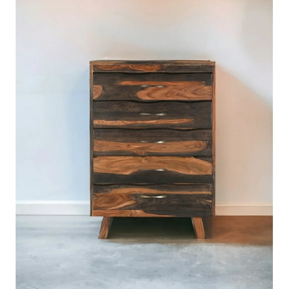 36" Dark Brown Solid Wood Live Edge Five Drawer Standard Chest