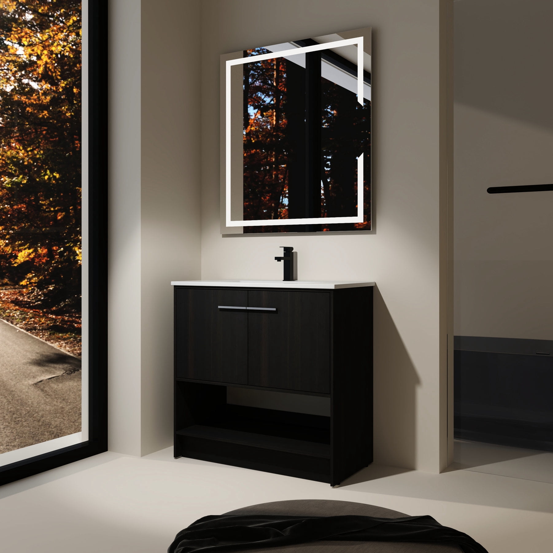 36" Dark Oak Bathroom Vanity - High - Quality Ceramic Sink - Bathroom ...