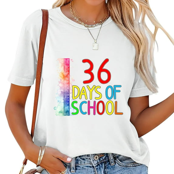 36 Day of School Teacher Back To School Student Women's Summer Tee with Eye-Catching Graphic Print - Graphic Tees for Women