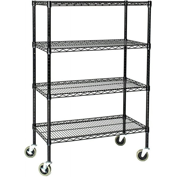 36" Deep x 48" Wide x 102" High 4 Tier Black Wire Shelf Truck with 800 lb Capacity