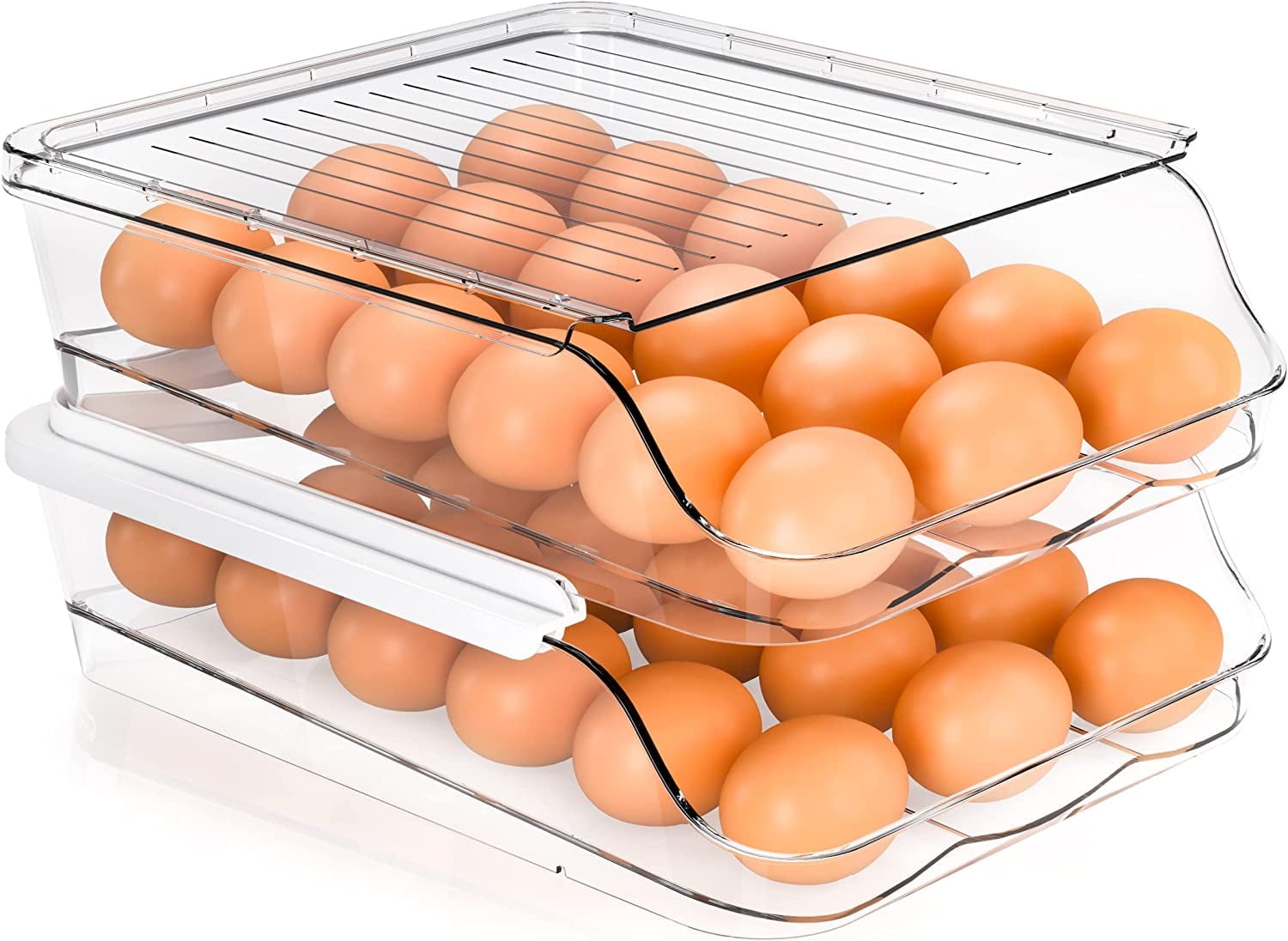36 Egg Container for Refrigerator with Lid, Auto Rolling Layer of 2