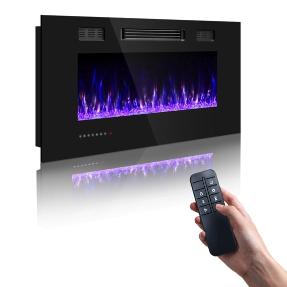 36" Electric Fireplace Insert, Electric Fireplace Wall Mounted with Remote & Timer, Adjustable Flame Color, 750/1500W