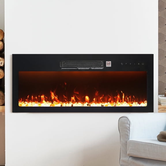 36" Electric Fireplace Insert with Remote Control, Recessed & Wall Mount Installation, 750W/1500W Heater, Multi-Color LED Flame, Black