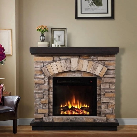 36" Electric Fireplace Mantel with Faux Brick-Tan