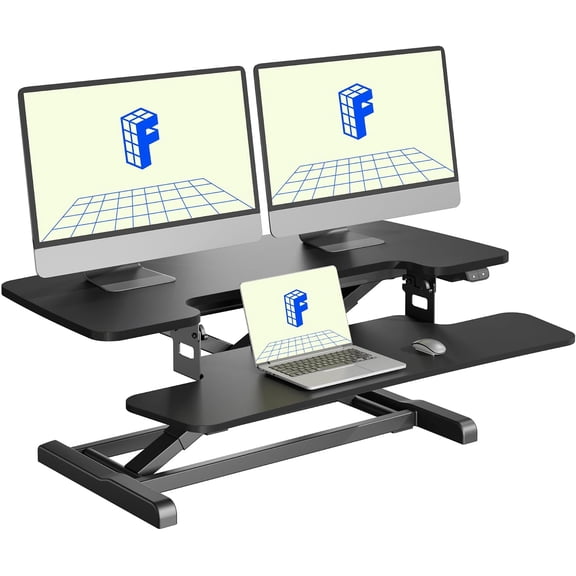 36" Electric Standing Desk Converter, Motorized Sit-to-Stand Riser with Large Keyboard Tray, Black