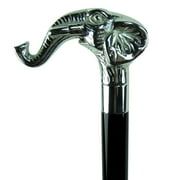 36 Elephant Head Cane Silver Handle Wood Shaft Sturdy Gentlemans Walking Stick