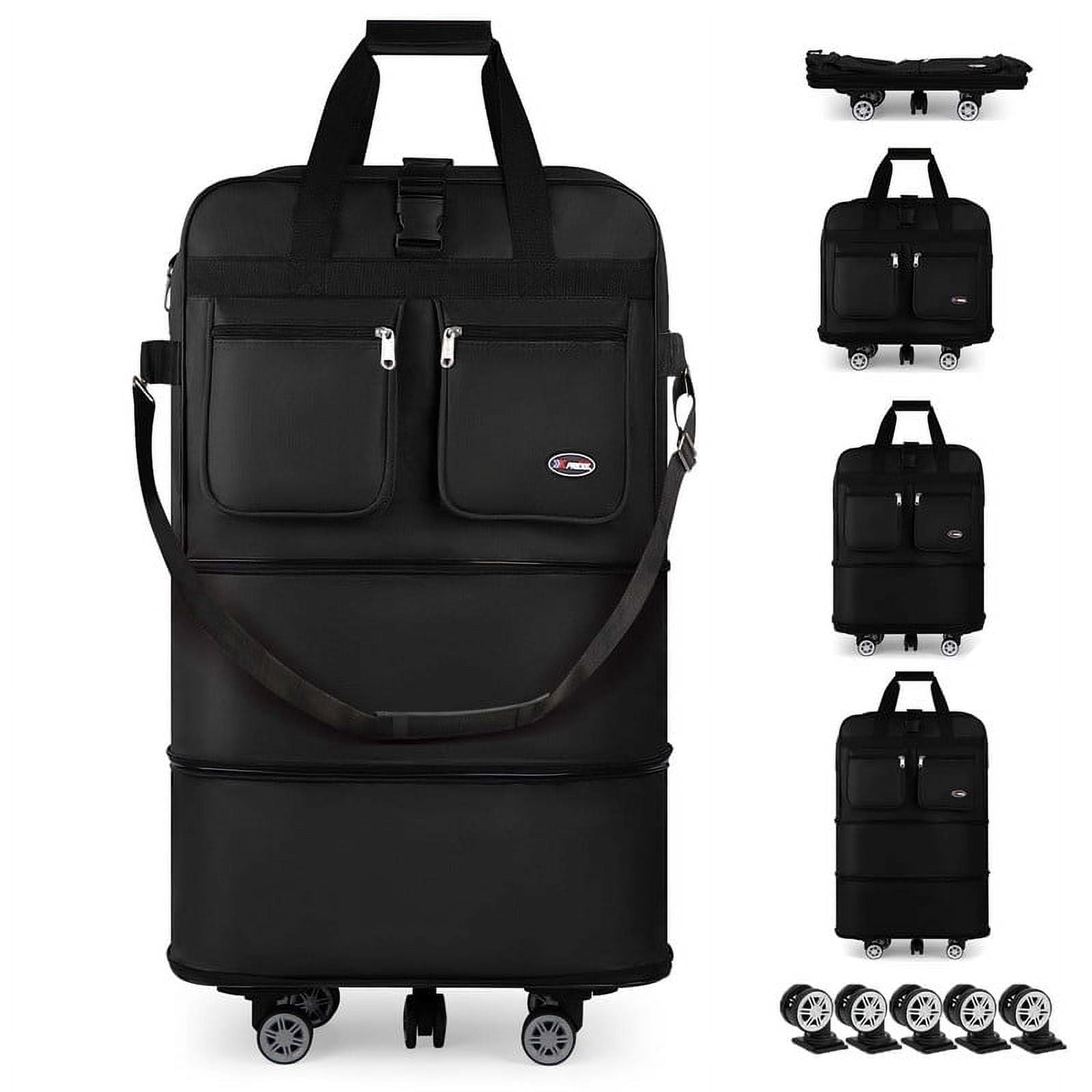36" Expandable Foldable Luggage Bag,Collapsible Suitcases with Wheels,Rolling Duffle Bag Wheeled Travel Bag for Men Women,MEX-Black