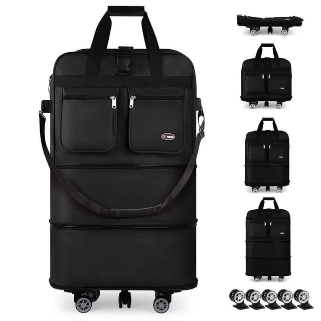 36" Expandable Foldable Luggage Bag,Collapsible Suitcases with Wheels,Rolling Duffle Bag Wheeled Travel Bag for Men Women,MEX-Black