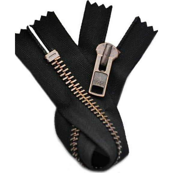 36" Exposed Zippers YKK #10 Extra Heavy Duty, Antique Copper Finished Closed Bottom Color Black (1 Pack/zipper).