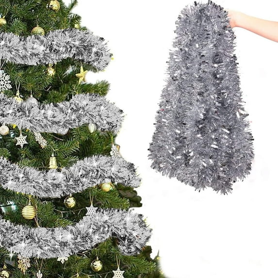 36 FT Christmas Tinsel Garland Decorations to Christmas Tree, Thick and Thin Silver Christmas Tinsel for Xmas Tree Decor Home Indoor Outdoor Party Supplies (Silver)