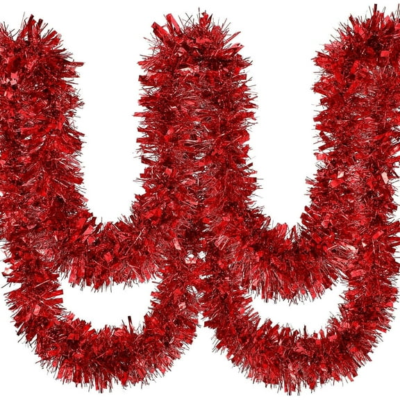 36 FT Christmas Tinsel Garland Decorations to Christmas Tree, Red Christmas Tinsel for Xmas Tree Decor Home Indoor Outdoor Party Supplies (Red)