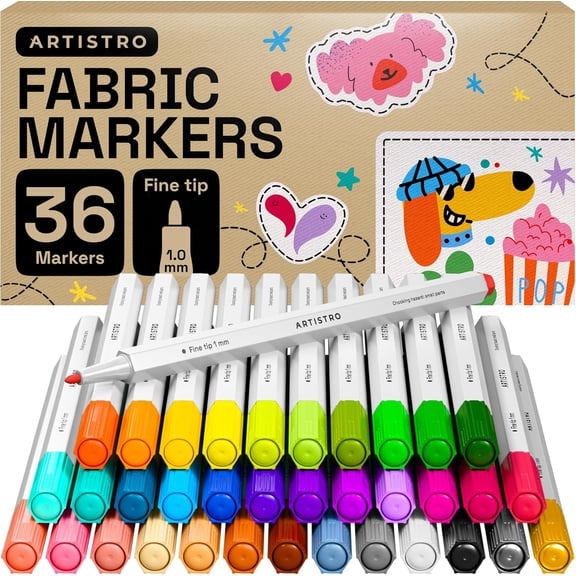 36 Fabric Markers - Fine Tip Fabric Markers Permanent for Clothes - No Bleed Pens for T-Shirts Bags Textile Canvas and more